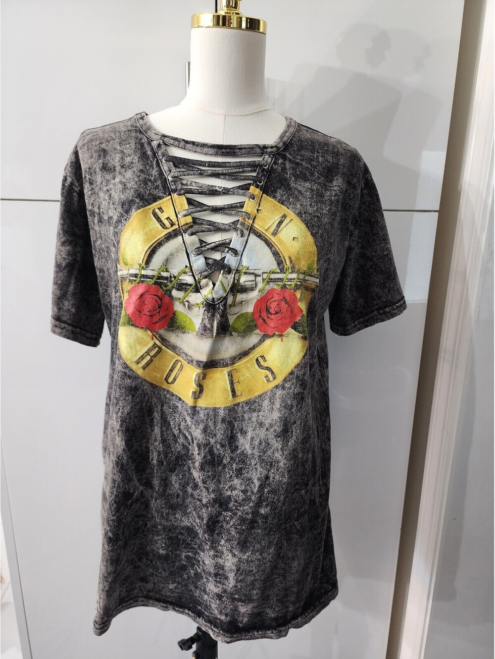 Guns N' Roses Graphic Lace-Up Vintage Style T-Shirt Dress, Size Small, Cotton